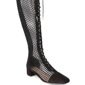 Dior Black High Netted Lace Up Suede Boots - EU 38